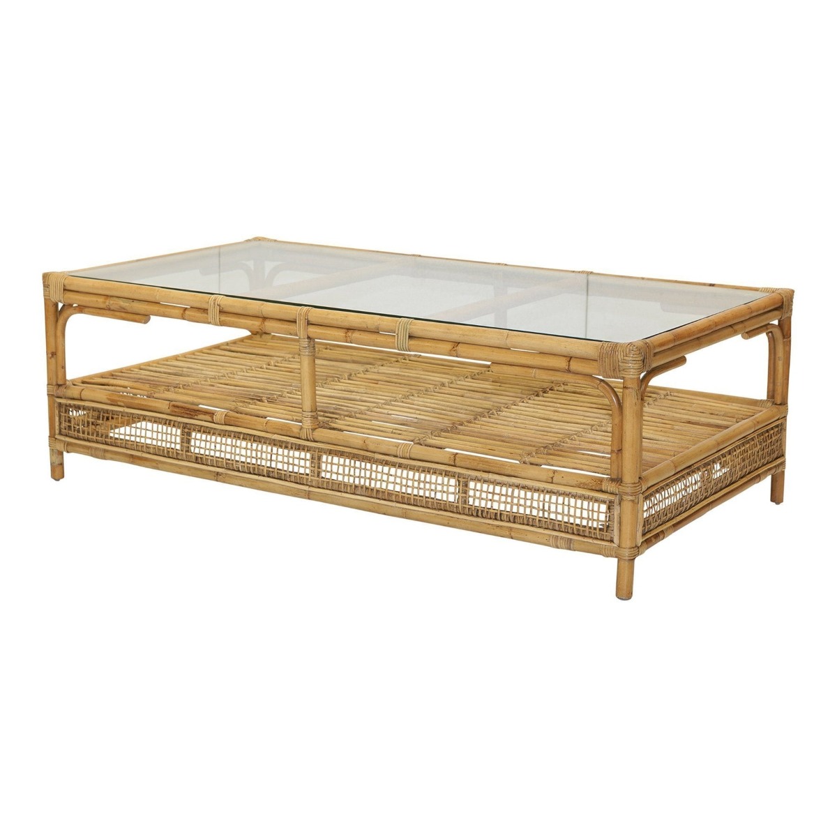 Havana Rattan Hamptons Coffee Table W Glass Top Natural, W 140cm D 75cm H 45cm (RRP $1,499) - Image 3