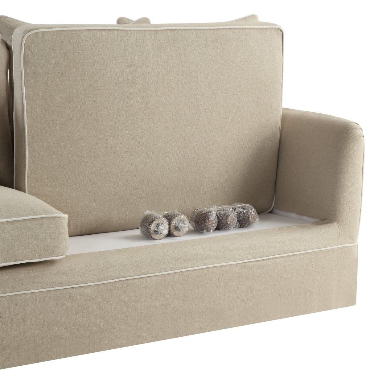 Noosa Hamptons 3 Seat Queen Sofa Bed Natural W/White Piping, W 221cm D 91cm H 80cm (RRP $4279) - Image 6