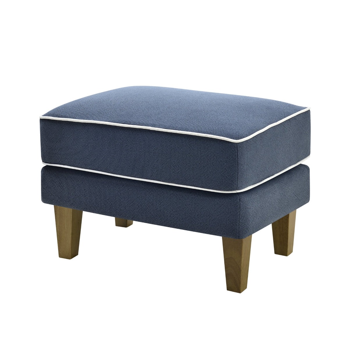 Bondi Hamptons Ottoman Navy with White Piping, W 60cm D 40cm H 40cm (RRP $499) - Image 2