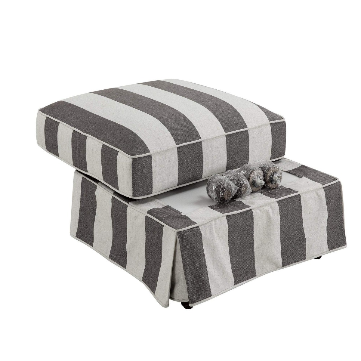 Noosa Hamptons Ottoman Grey/Cream Stripe, W 83cm D 83cm H 45cm (RRP $849) - Image 4