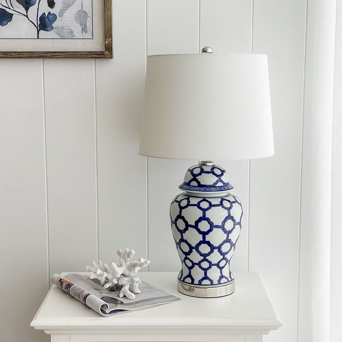 Lucca Small Blue & White Jar Shaped Lamp W/ Shade - Lamp Base & Shade (RRP $399) - Image 9