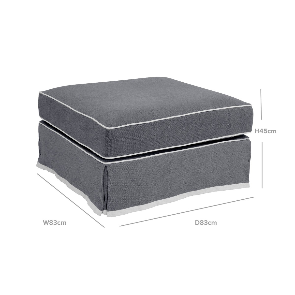 Noosa Hamptons Ottoman Grey W/White Piping, W 83cm D 83cm H 45cm (RRP $849) - Image 2