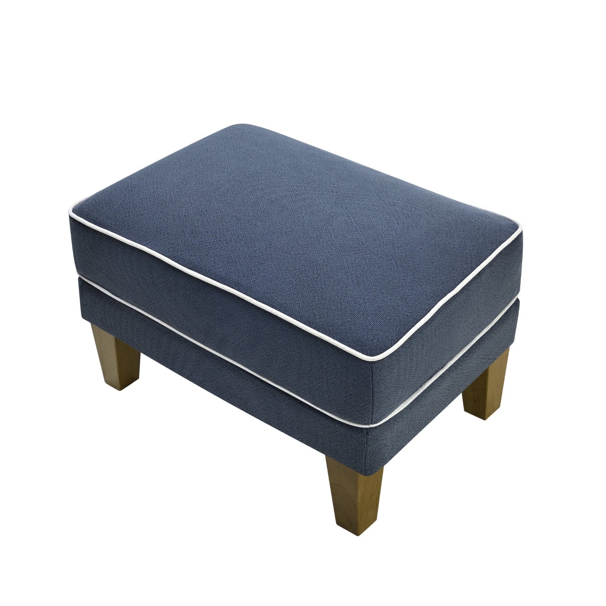 Bondi Hamptons Ottoman Navy with White Piping, W 60cm D 40cm H 40cm (RRP $499) - Image 3