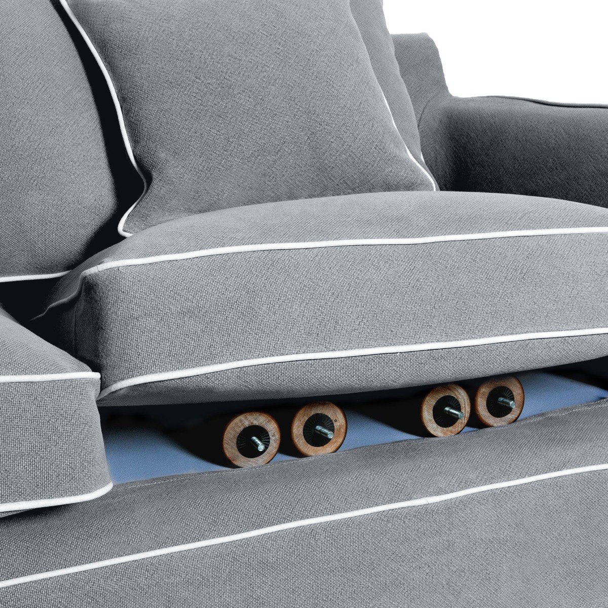 Noosa Hamptons 3 Seat Sofa Grey W/White Piping, W 221cm D 91cm H 80cm (RRP $3299) - Image 6