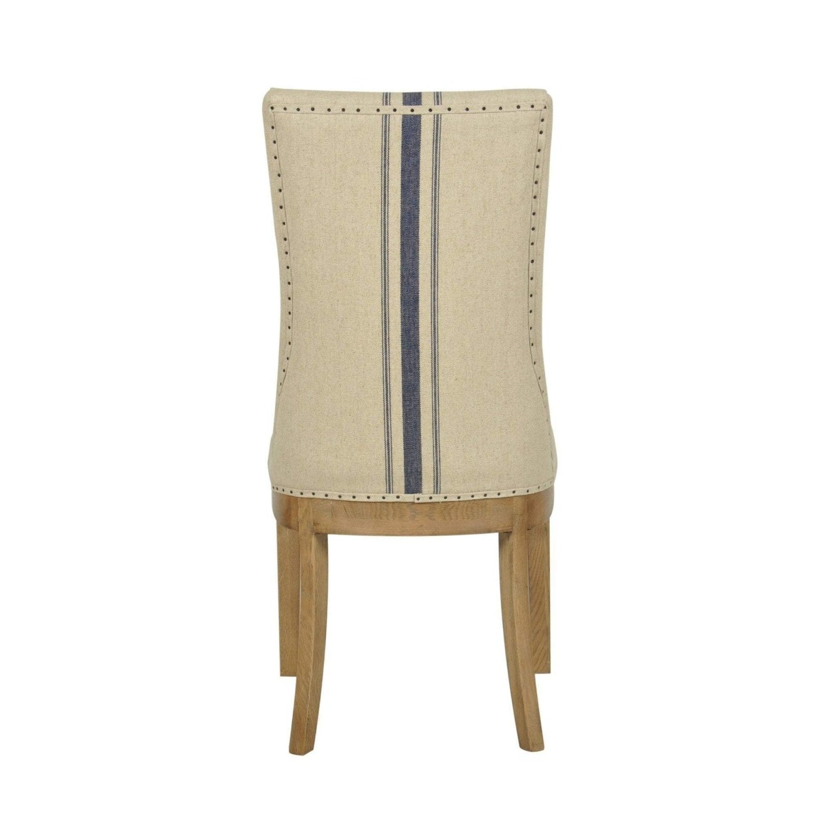 Oakwood Hamptons Linen Dining Chair Natural/Blue Stripe W/ Studs, W 52cm D 64cm H 101cm (RRP $449) - Image 3