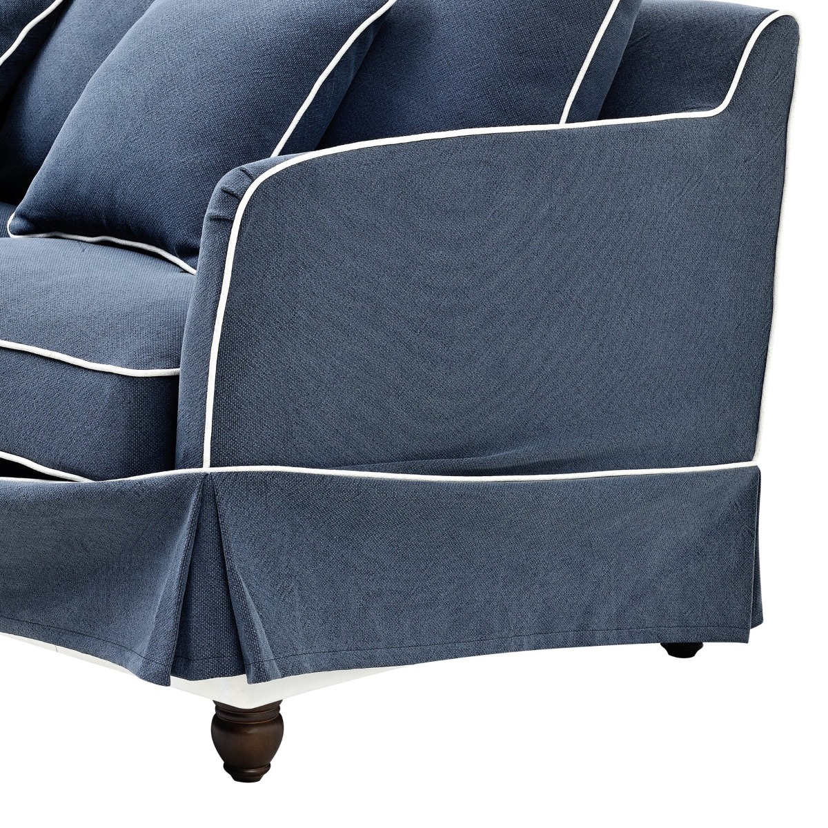 Slip Cover Only - Noosa Hamptons 1.5 Seat Sofa Navy W/White Piping, W 140cm D 91cm H 80cm (RRP $749) - Image 3
