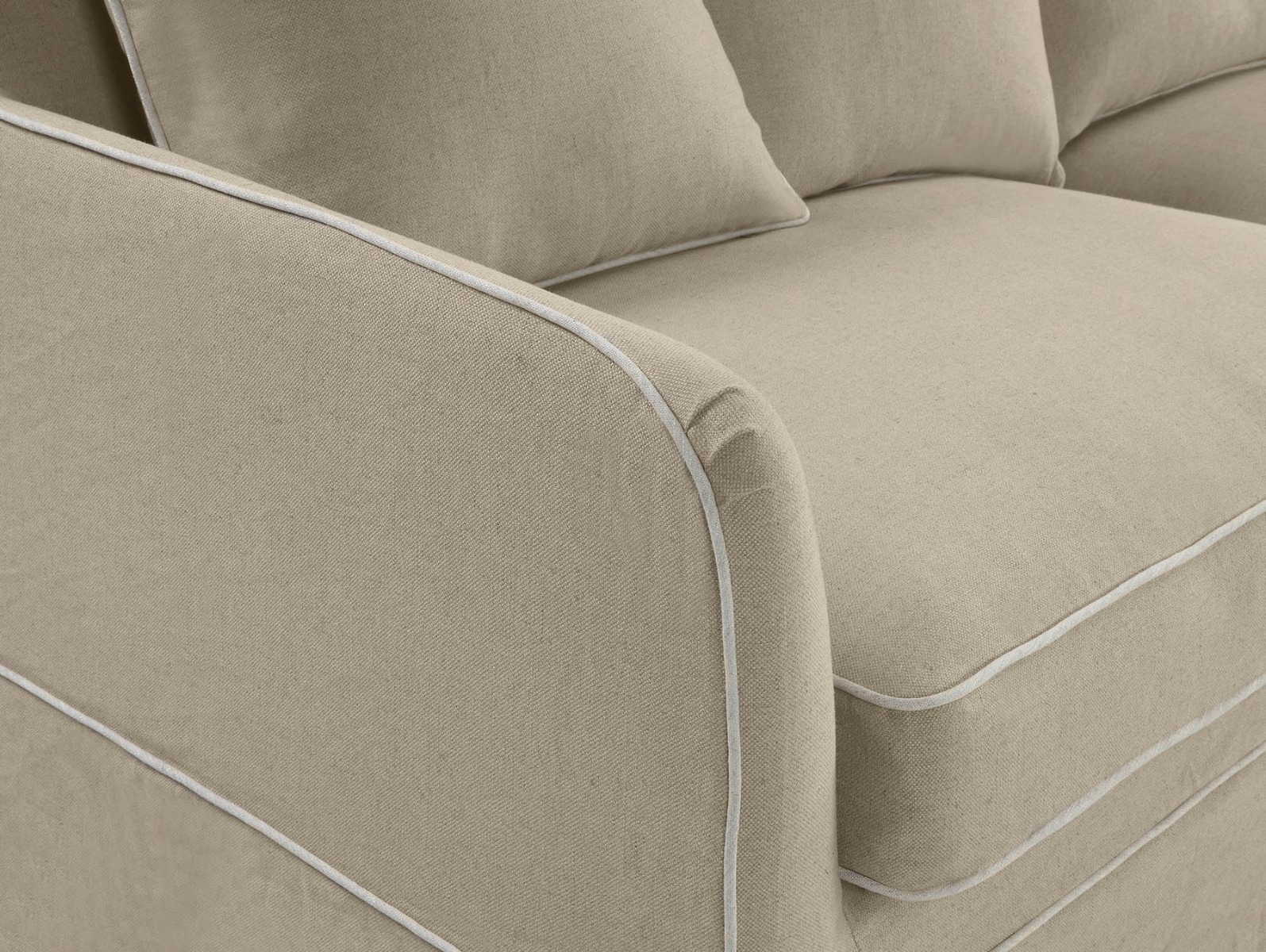Slip Cover Only - Noosa Hamptons 3 Seat Sofa Natural W/White Piping, W 221cm D 91cm D 80cm (RRP $949) - Image 6