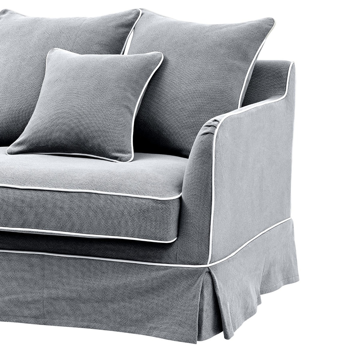 Noosa Hamptons 3 Seat Sofa Grey W/White Piping, W 221cm D 91cm H 80cm (RRP $3299) - Image 8