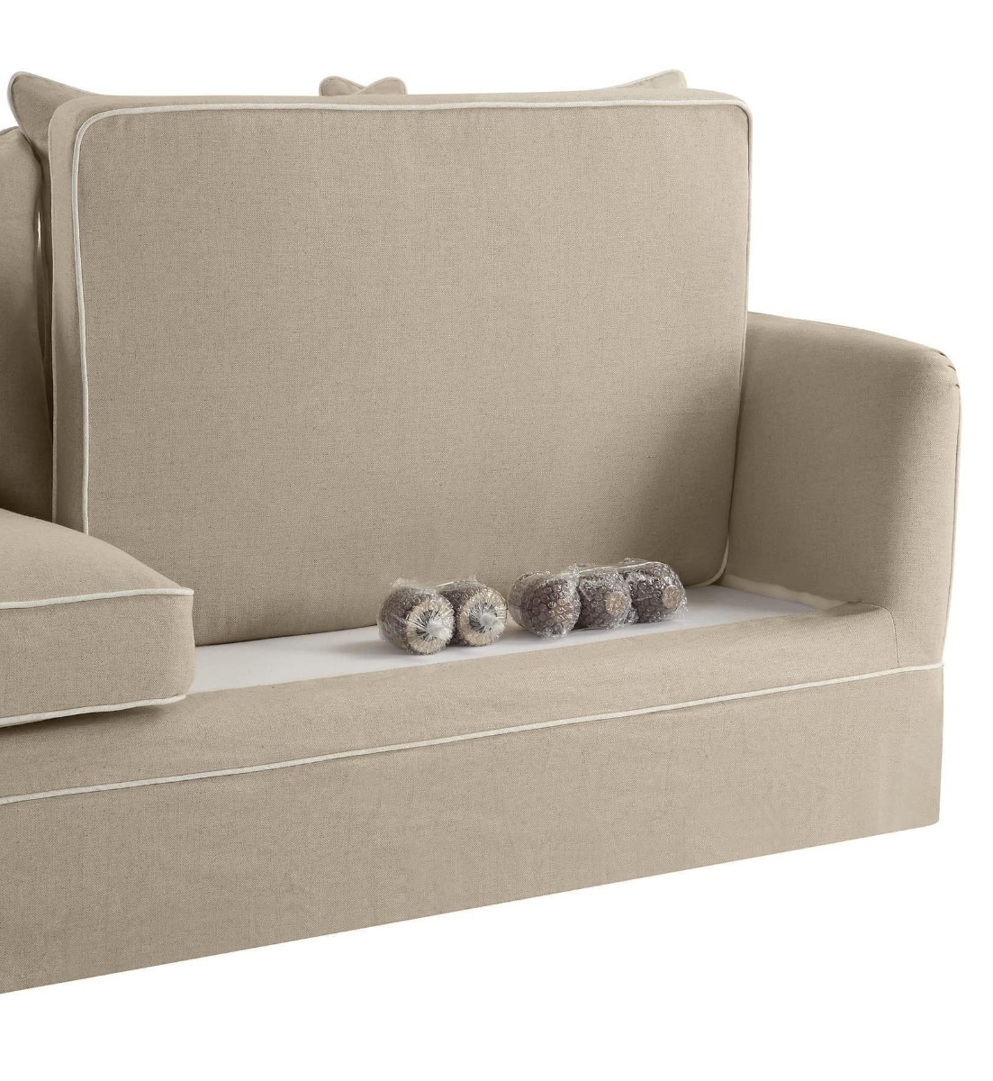 Slip Cover Only - Noosa Hamptons 3 Seat Sofa Natural W/White Piping, W 221cm D 91cm D 80cm (RRP $949) - Image 3