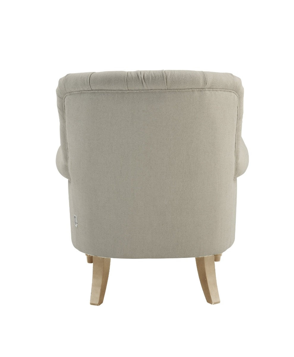 Maurice Natural Linen Blend Buttoned Armchair W/ Studs Oak Legs, W 83cm D 86cm H 95cm (RRP $1199) - Image 6