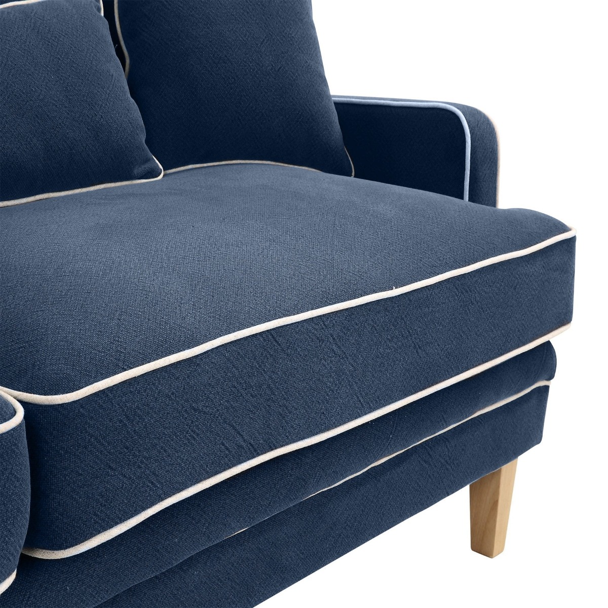 Bondi Hamptons 3 Seat Sofa Navy W/White Piping, W 215cm D 95cm H 94cm (RRP $2499) - Image 6