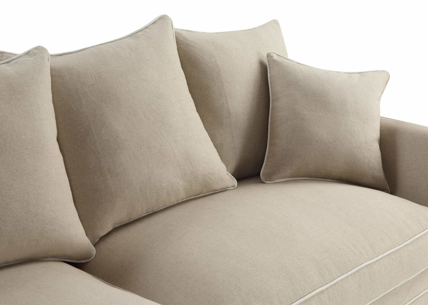 Noosa Hamptons 3 Seat Sofa Natural W/White Piping, W 221cm D 91cm H 80cm (RRP $3299) - Image 7