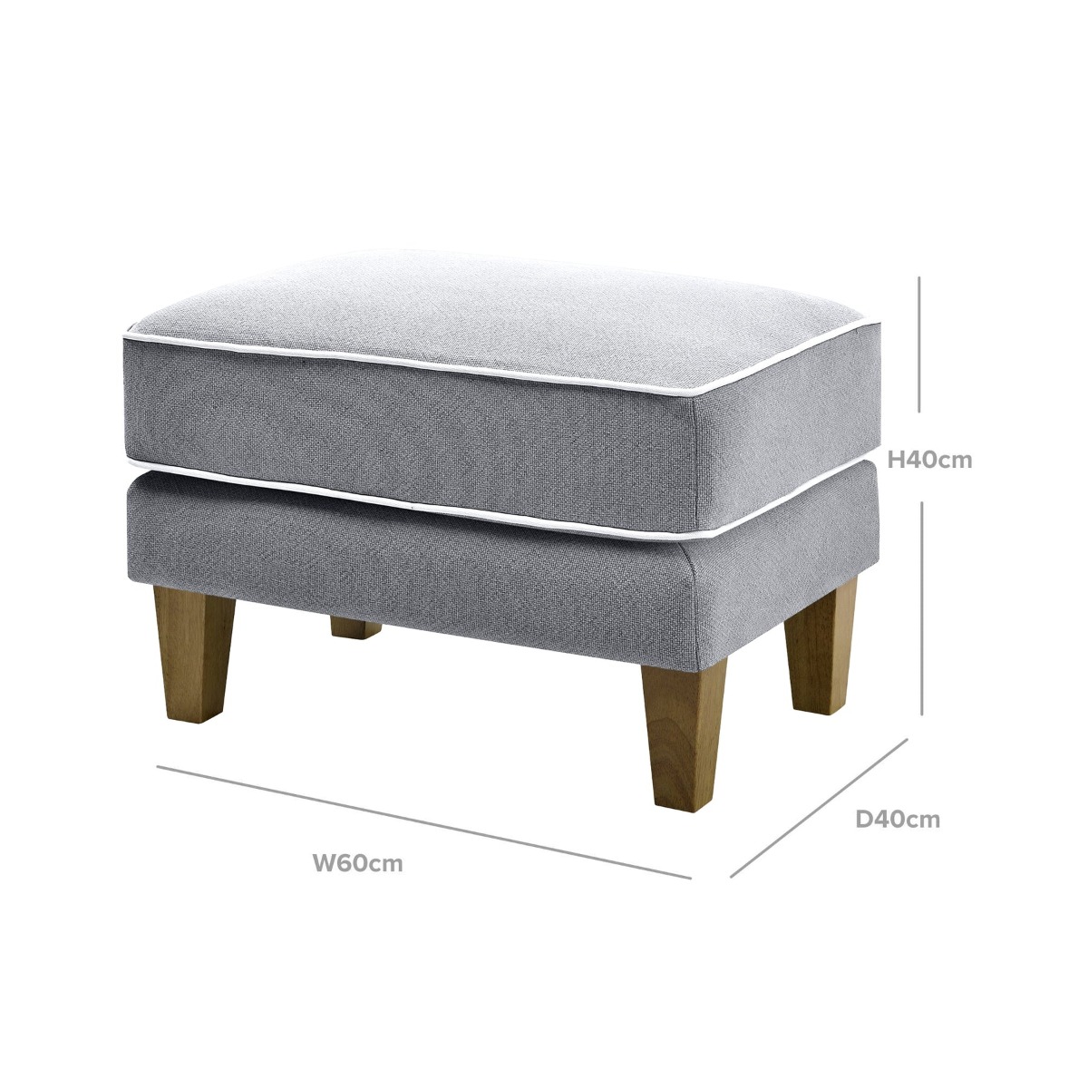 Bondi Hamptons Ottoman Grey W/White Piping, W 60cm D 40cm H 40cm (RRP $499) - Image 2