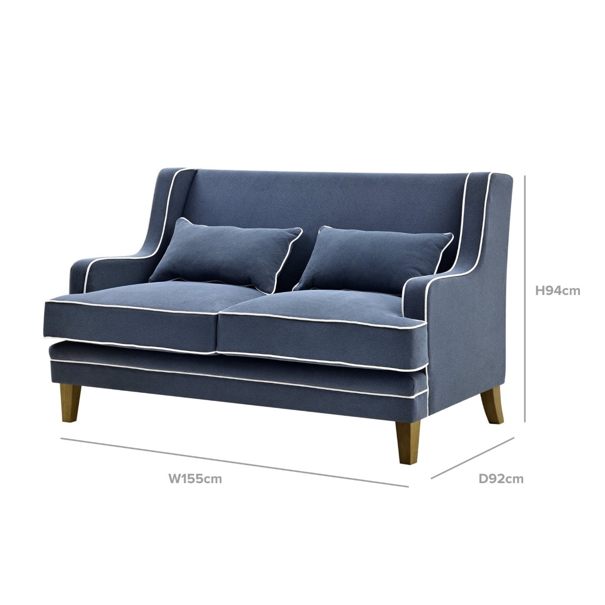 Bondi Hamptons 2 Seat Sofa Navy W/White Piping, W 155cm D 92cm H 94cm (RRP $1999) - Image 2