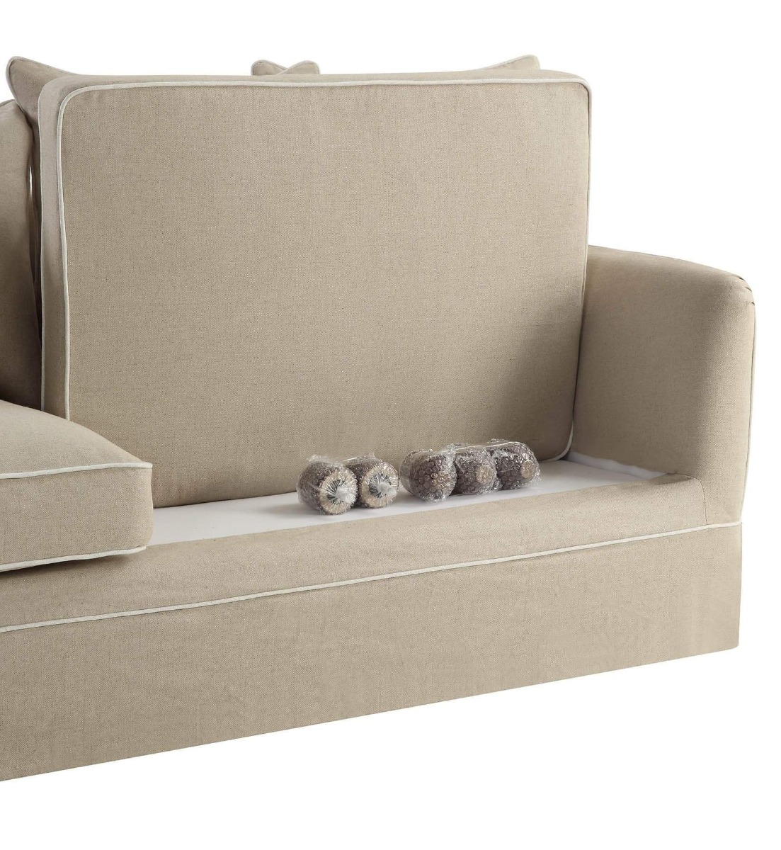 Noosa Hamptons 3 Seat Sofa Natural W/White Piping, W 221cm D 91cm H 80cm (RRP $3299) - Image 5