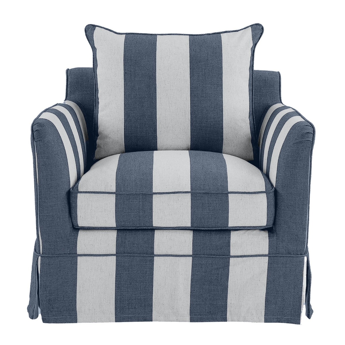 Slip Cover Only - Noosa Hamptons Armchair Denim/Cream Stripe, W 90cm D 91cm H 80cm (RRP $724) - Image 4