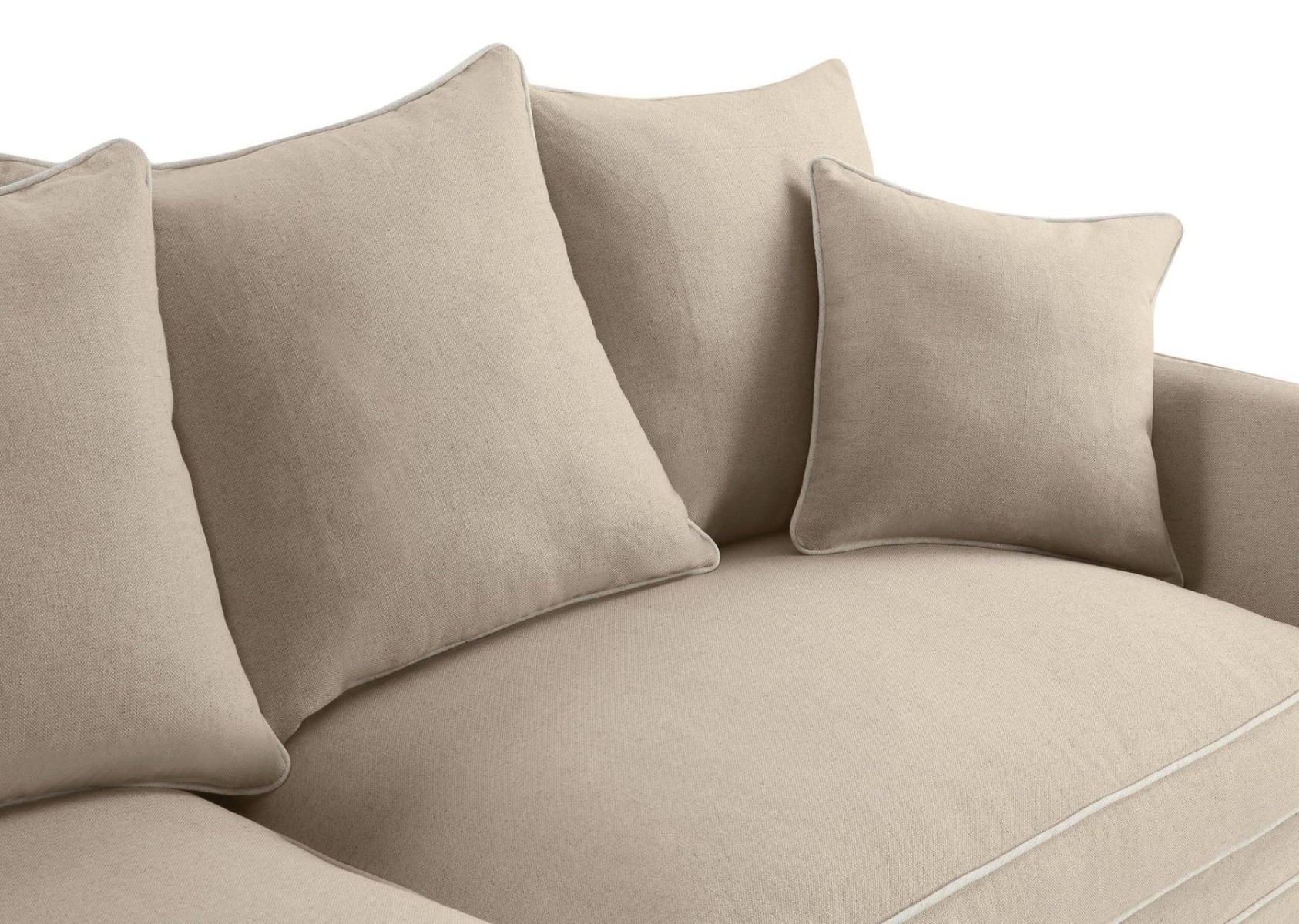 Slip Cover Only - Noosa Hamptons 3 Seat Sofa Natural W/White Piping, W 221cm D 91cm D 80cm (RRP $949) - Image 5