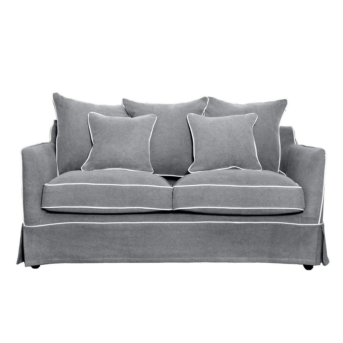 Slip Cover Only - Noosa Hamptons 1.5 Seat Sofa Grey W/White Piping, W 140cm D 91cm H 80cm (RRP $749) - Image 5
