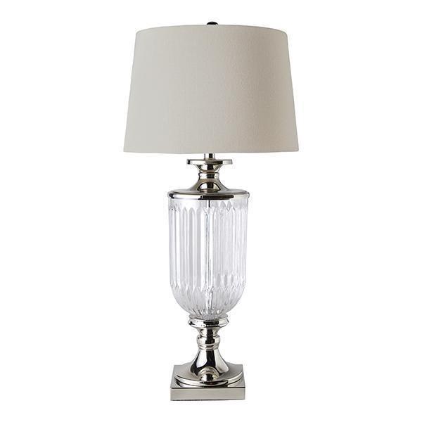 Bellevue Glass Nickel Lamp With Natural Linen Shade (RRP $379) - Image 4