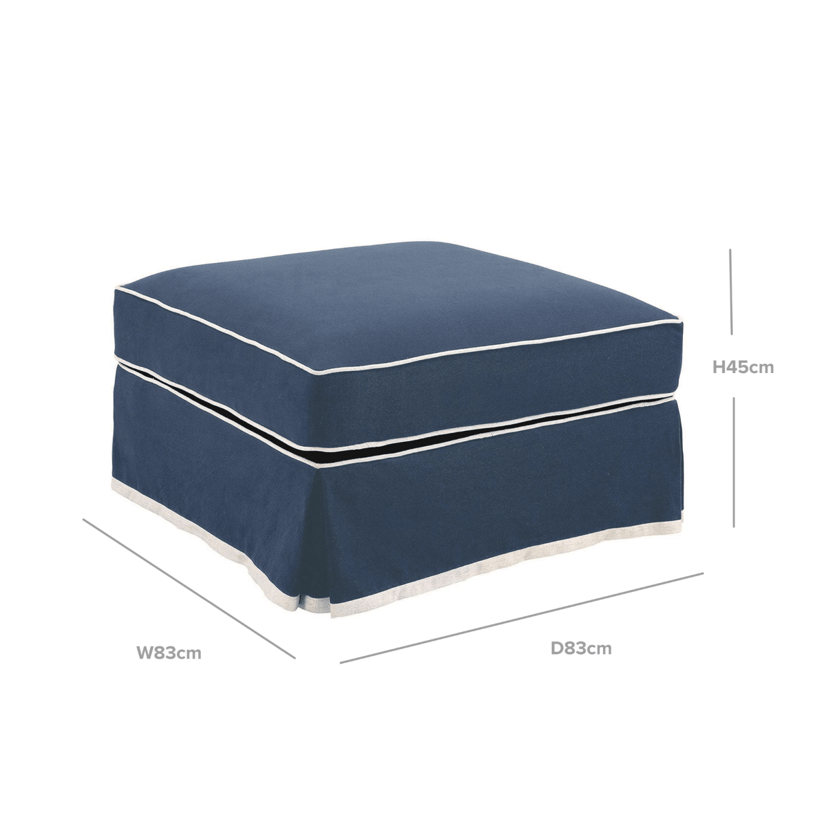 Slip Cover Only - Noosa Hamptons Ottoman Navy W/White Piping, W 83cm D 83cm H 45cm (RRP $299) - Image 5