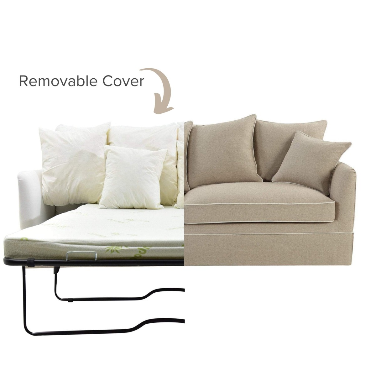 Noosa Hamptons 3 Seat Queen Sofa Bed Natural W/White Piping, W 221cm D 91cm H 80cm (RRP $4279) - Image 13