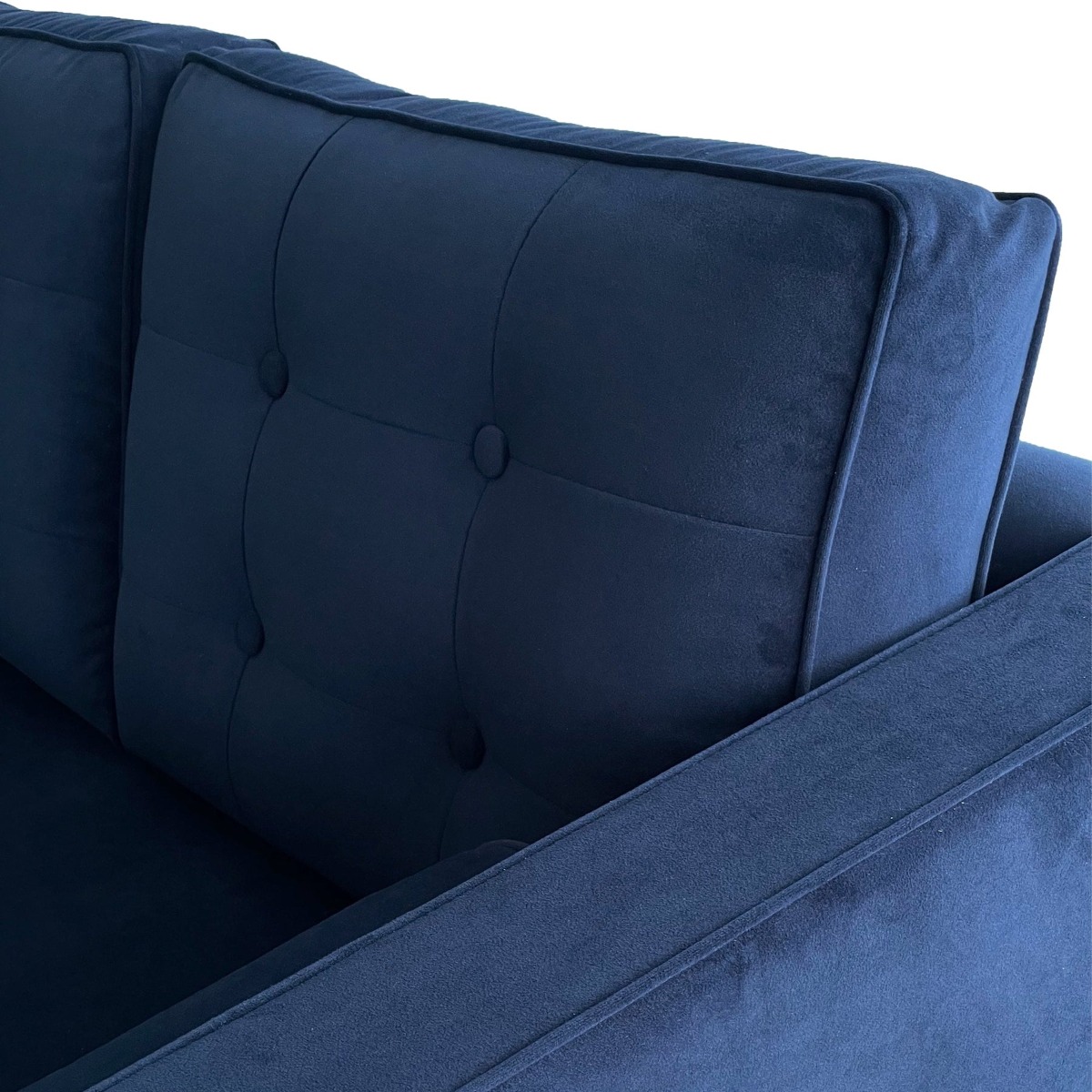 Evie Button Tuffed 3 Seat Sofa Navy Blue Velvet W/ Bolster Cushions, W 205cm D 98cm H 82cm (RRP $2899) - Image 5