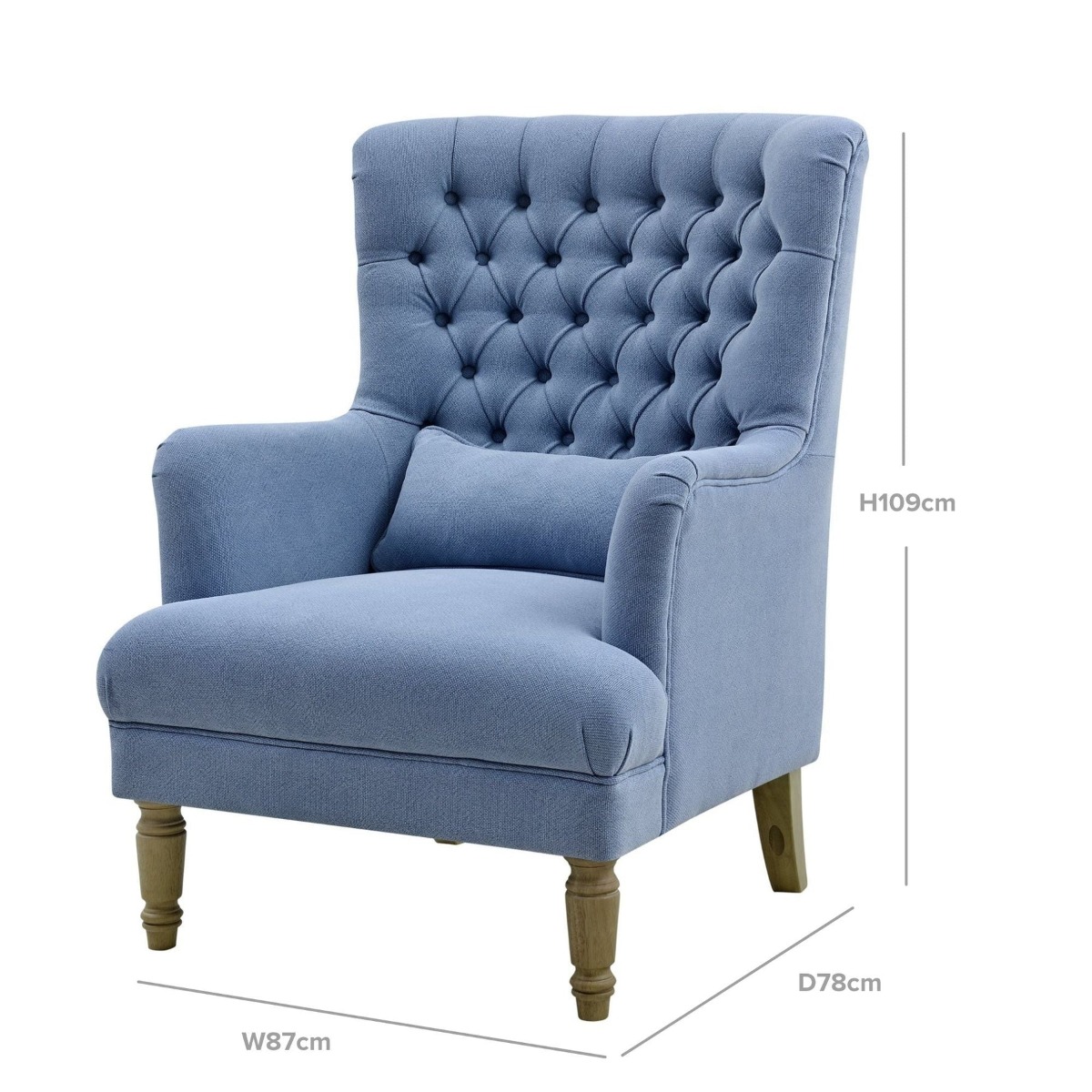 Bayside Hamptons Buttoned Armchair Linen Blend Slate Blue, 78cm x 87cm x 109cm (RRP $1499) - Image 3