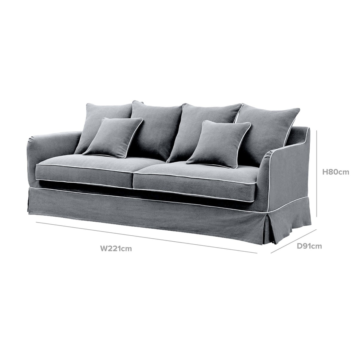 Noosa Hamptons 3 Seat Queen Sofa Bed Grey W/White Piping, W 221cm D 91cm H 80cm (RRP $4279) - Image 7