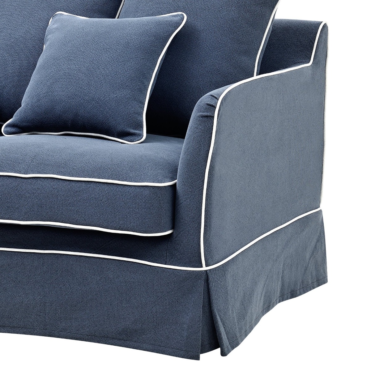 Slip Cover Only - Noosa Hamptons 2 Seat Sofa Navy W/White Piping, W 170cm D 91cm H 80cm (RRP $799) - Image 6