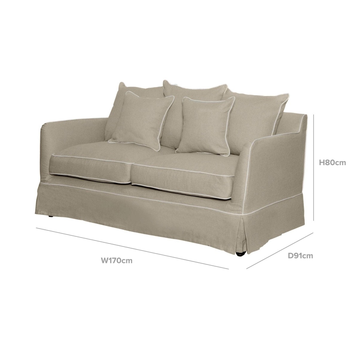 Noosa Hamptons 2 Seat Sofa Natural W/White Piping, W 170cm D 91cm H 80cm (RRP $2279) - Image 2