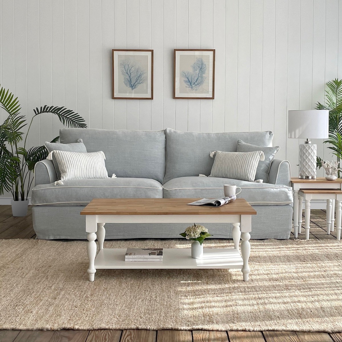 Slip Cover Only - Byron Hamptons 3 Seat Sofa Beach, W 223cm D 96cm H 78cm (RRP $999) - Image 13