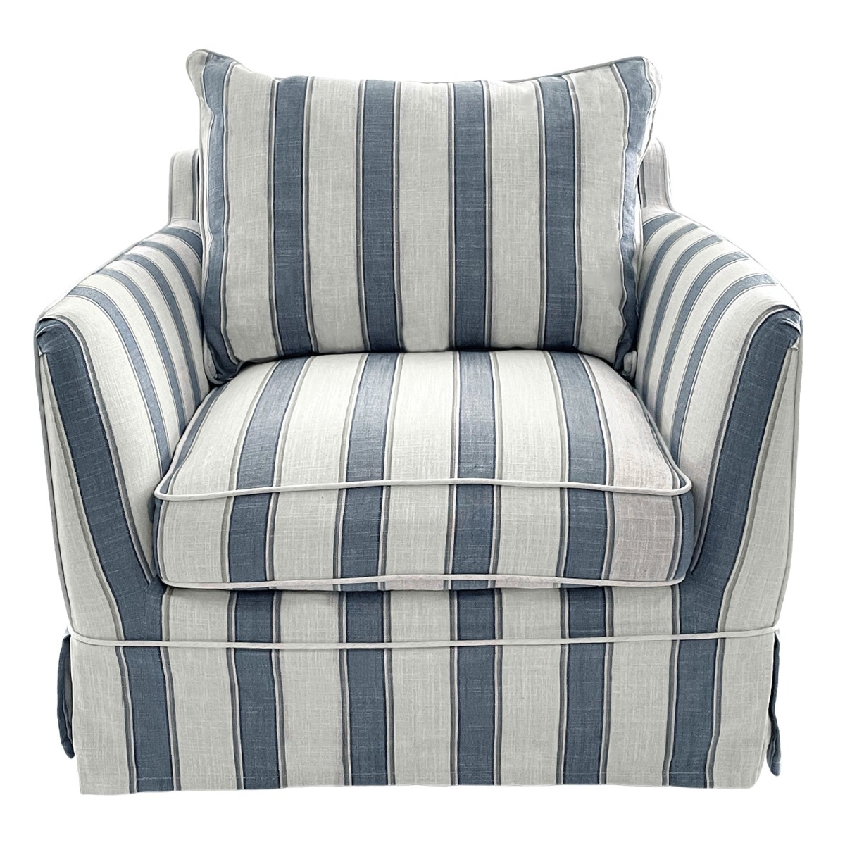 Slip Cover Only - Noosa Hamptons Armchair Blue Sky Stripe, D 10cm W 54cm H 39cm (RRP $724) - Image 9