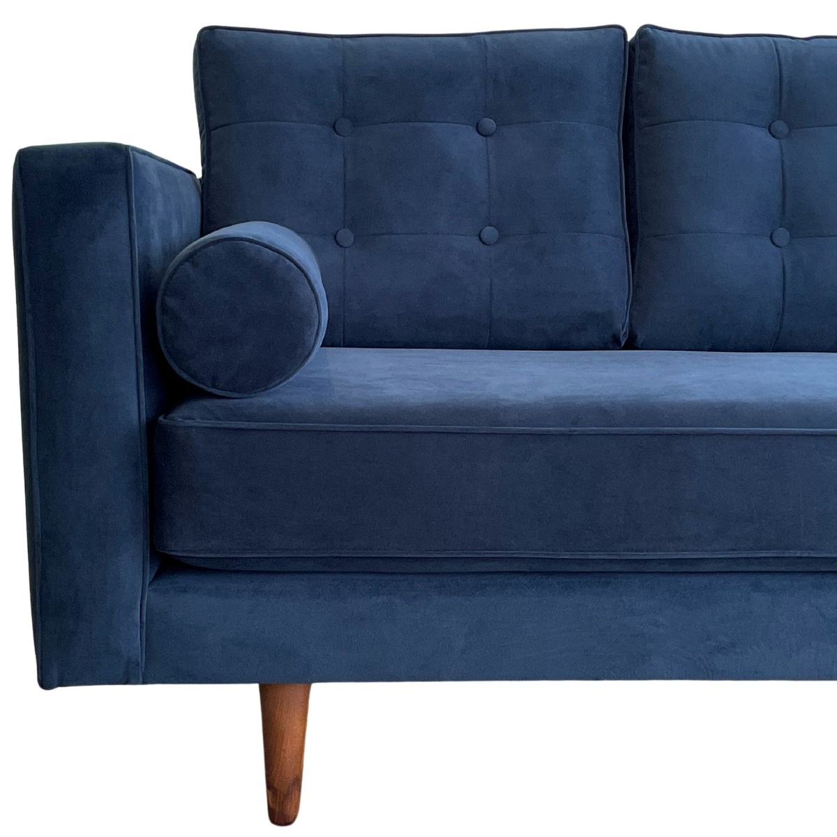 Evie Button Tuffed 3 Seat Sofa Navy Blue Velvet W/ Bolster Cushions, W 205cm D 98cm H 82cm (RRP $2899) - Image 9