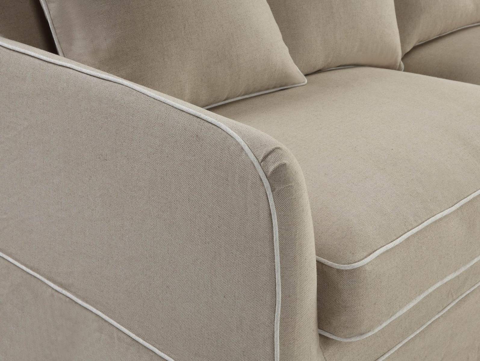 Noosa Hamptons 3 Seat Sofa Natural W/White Piping, W 221cm D 91cm H 80cm (RRP $3299) - Image 6