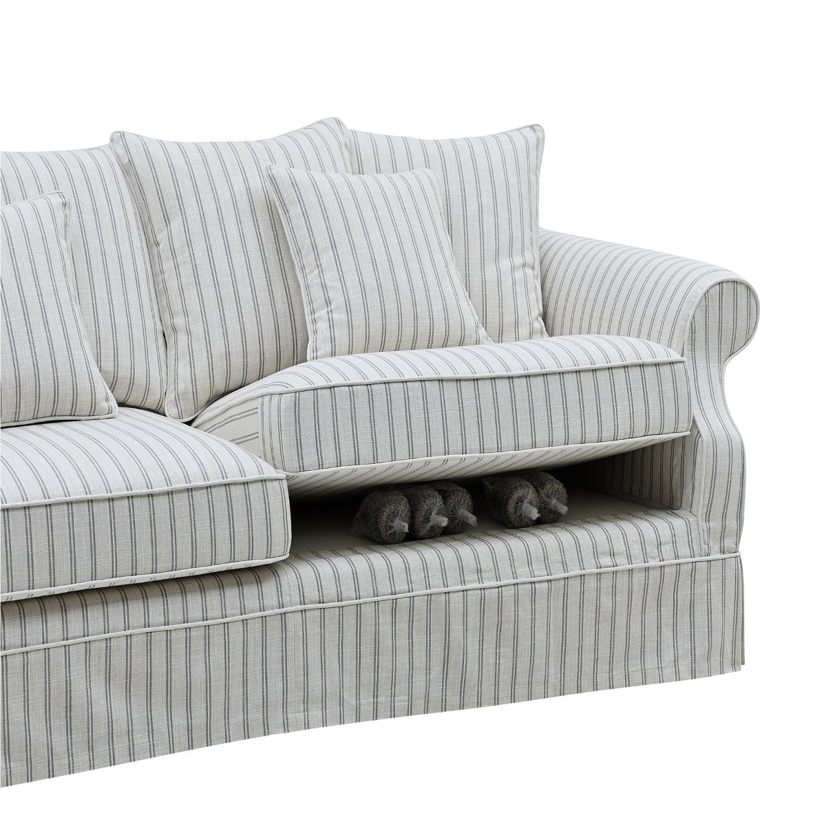 Avalon Hamptons 3 Seat Sofa Stone Stripe, W 226cm D 96cm H 81cm (RRP $3299) - Image 4