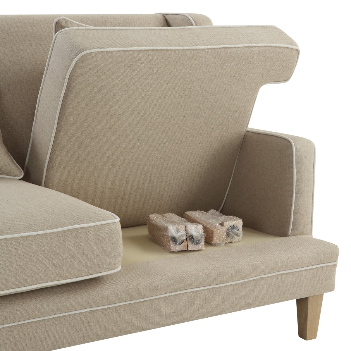 Bondi Hamptons 2 Seat Sofa Natural W/White Piping, W 155cm D 92cm H 94cm (RRP $1999) - Image 6