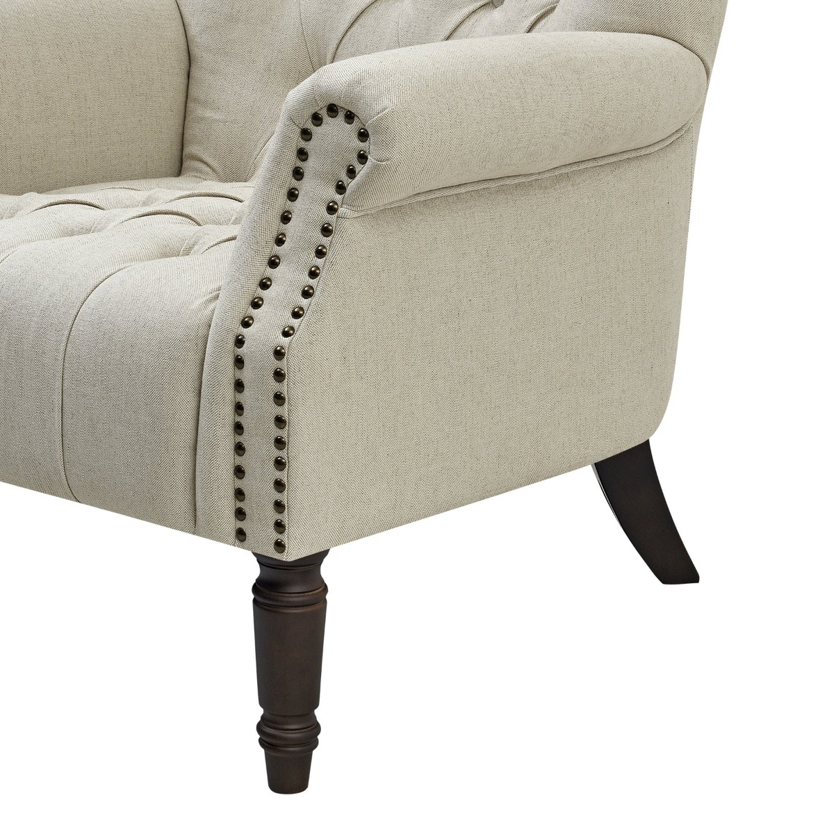 Maurice Natural Linen Blend Hamptons Buttoned Armchair W/Studs Dark Legs, W 83cm D 86cm H 95cm (RRP $1499) - Image 5
