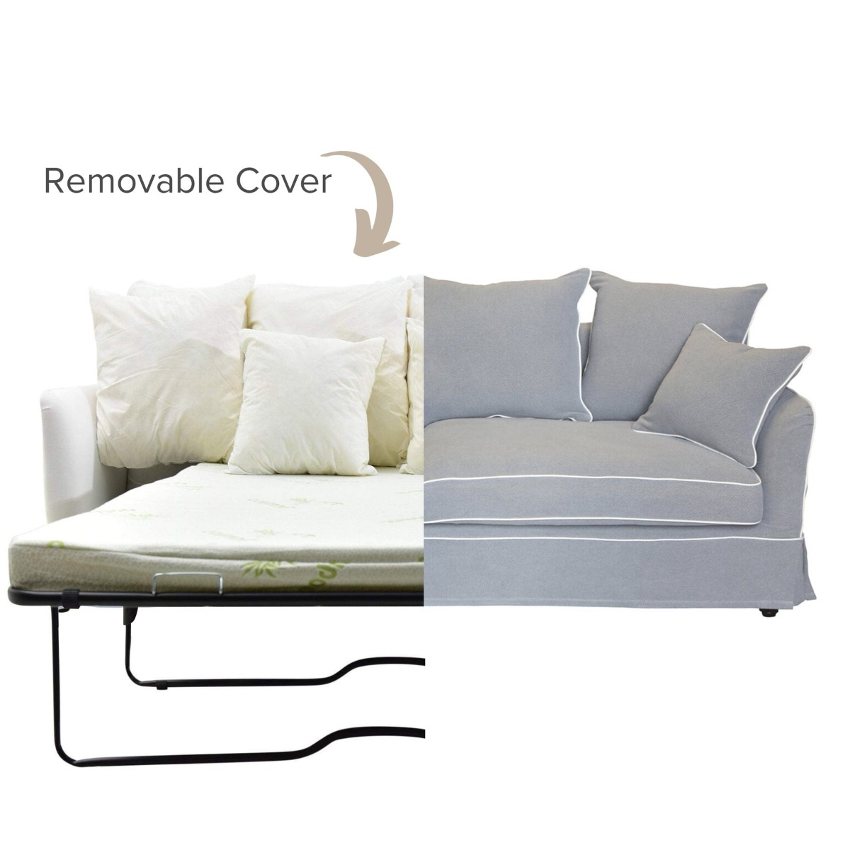 Noosa Hamptons 3 Seat Queen Sofa Bed Grey W/White Piping, W 221cm D 91cm H 80cm (RRP $4279) - Image 8