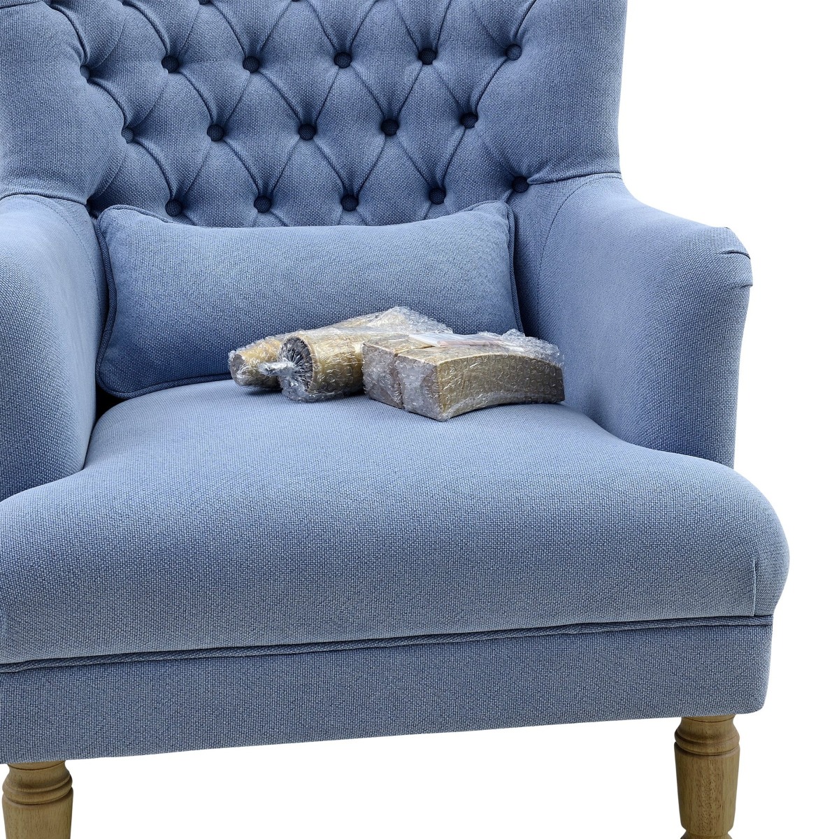 Bayside Hamptons Buttoned Armchair Linen Blend Slate Blue, 78cm x 87cm x 109cm (RRP $1499) - Image 4