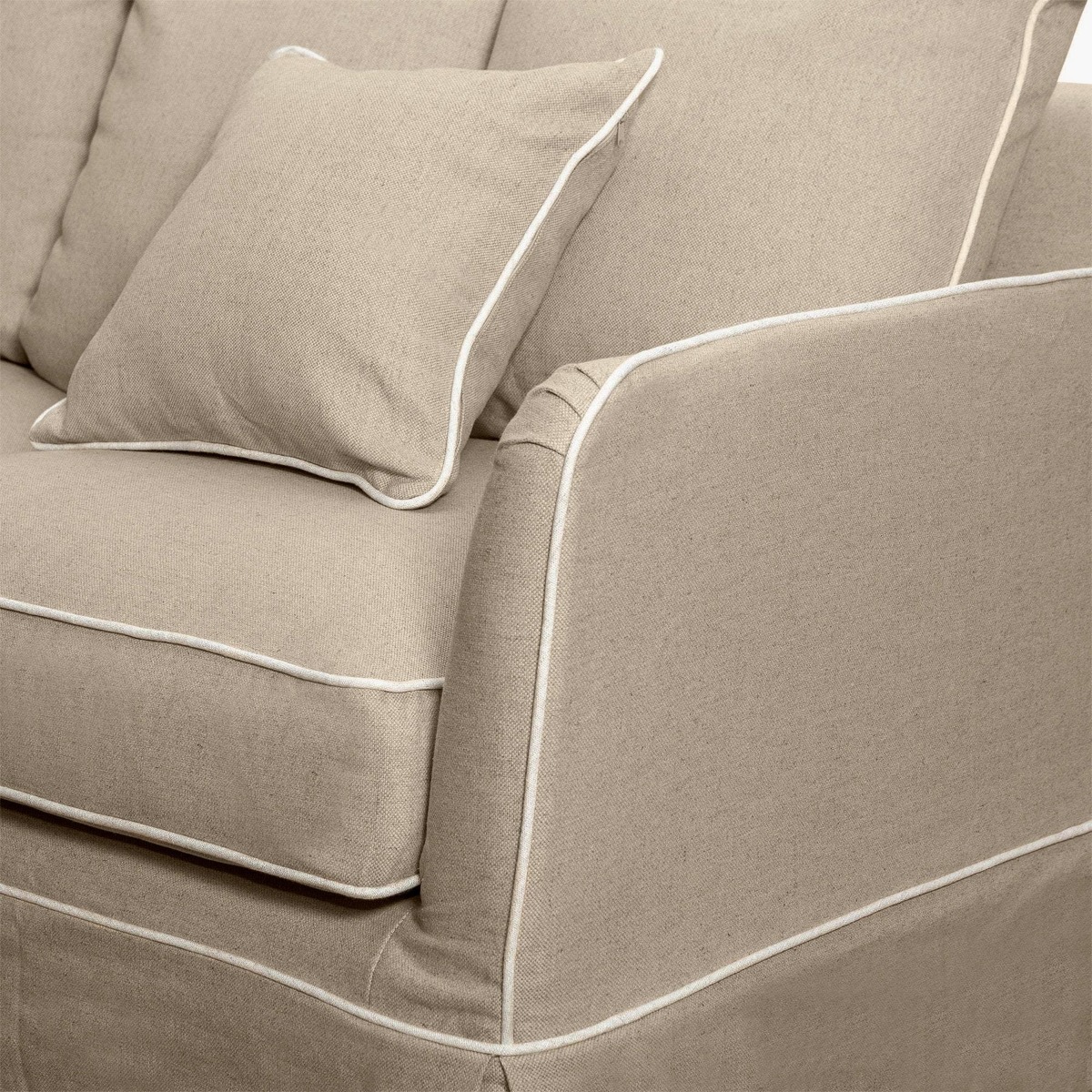 Slip Cover Only - Noosa Hamptons 2 Seat Sofa Natural W/White Piping, W 170cm D 91cm H 80cm (RRP $799) - Image 6