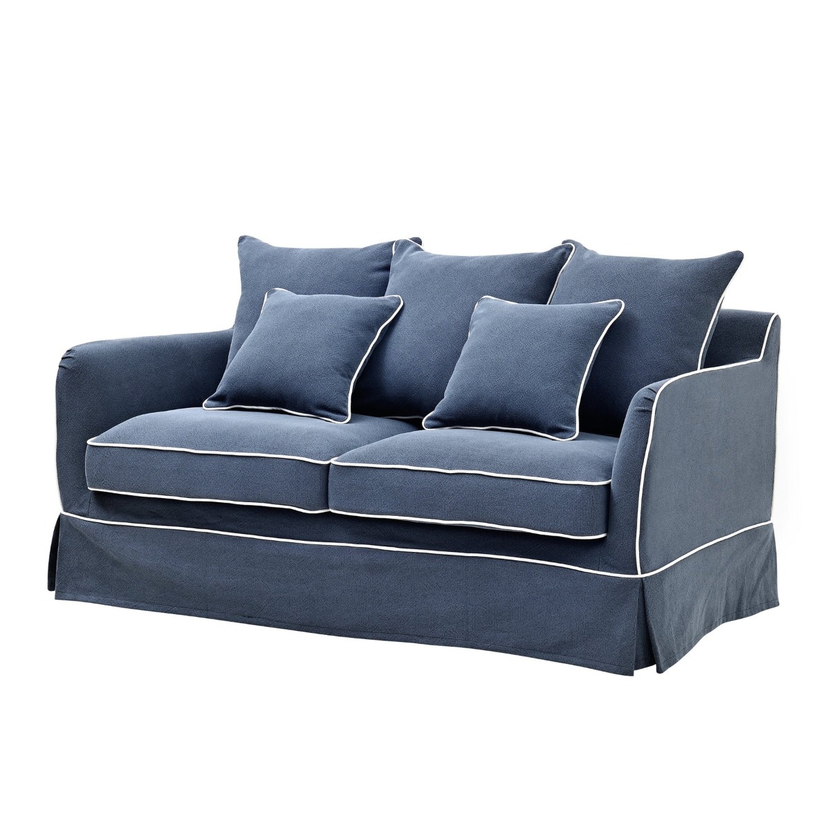 Noosa Hamptons 2 Seat Sofa Bed Noosa Navy W/White Piping, W170cm x D91cm X H80cm (RRP $3299) - Image 6