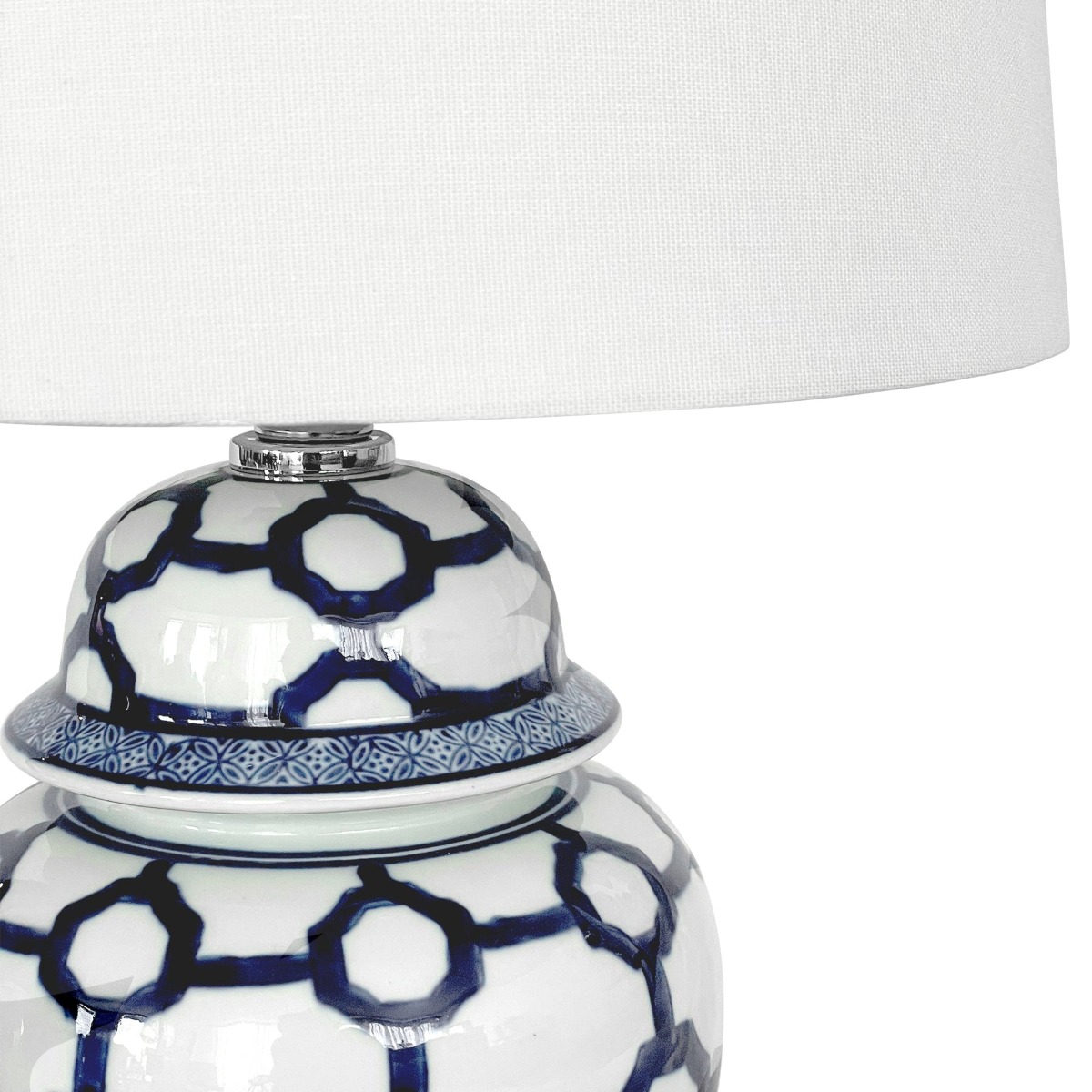 Lucca Small Blue & White Jar Shaped Lamp W/ Shade - Lamp Base & Shade (RRP $399) - Image 4