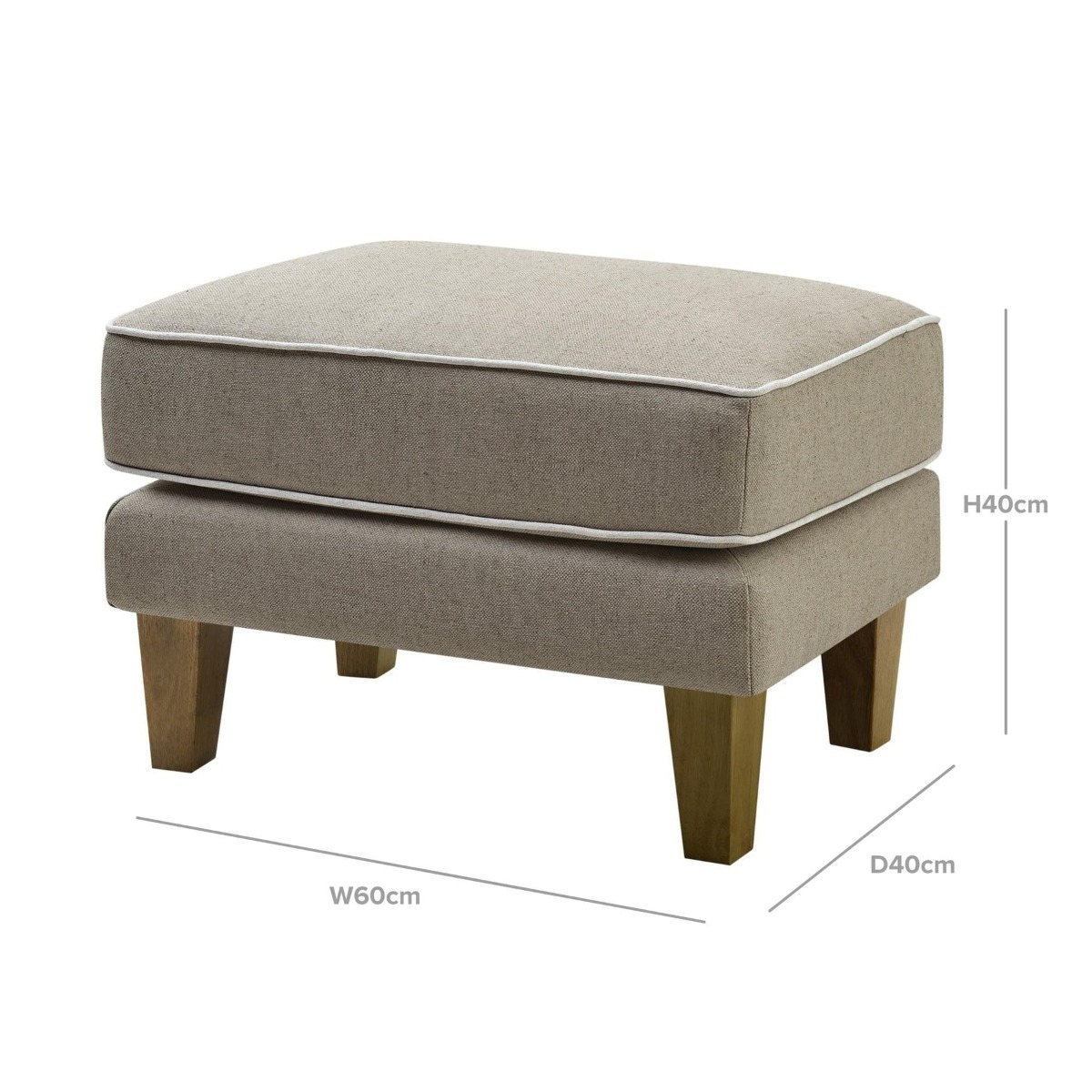 Bondi Hamptons Ottoman Natural W/White Piping, W 60cm D 40cm H 40cm (RRP $499) - Image 5