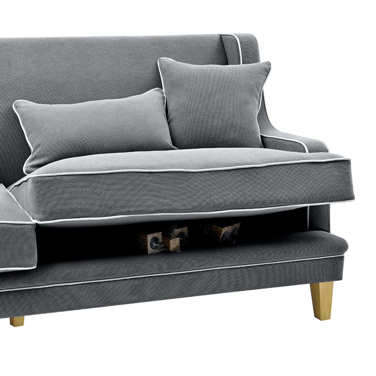 Bondi Hamptons 3 Seat Sofa Grey/White Piping, W 215cm D 95cm H 94cm (RRP $2499) - Image 3