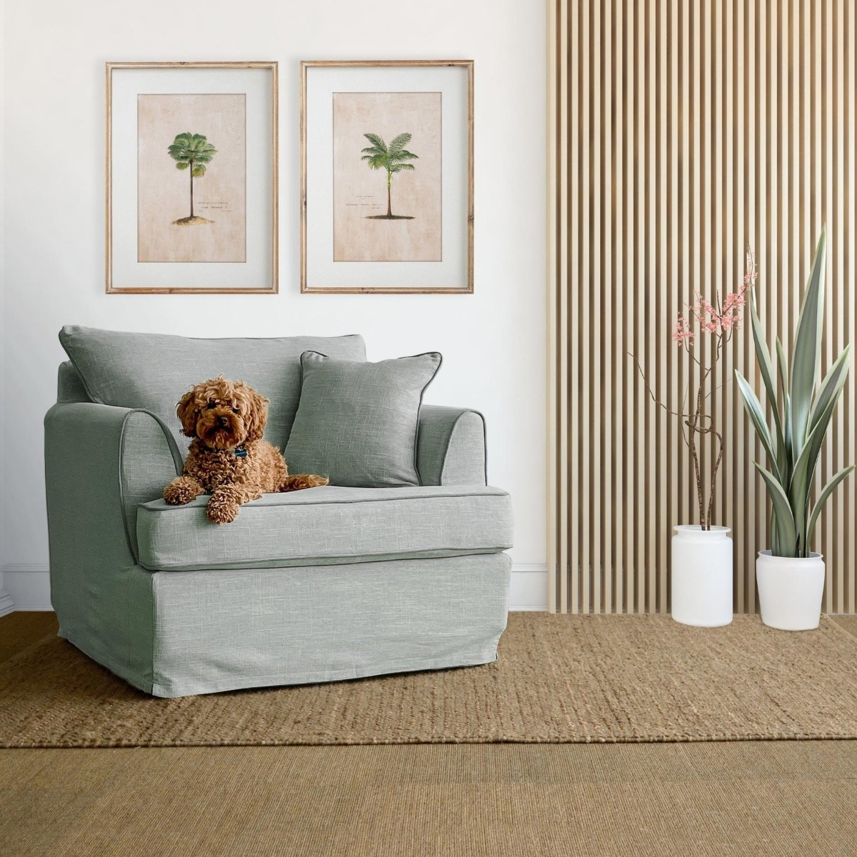 Slip Cover Only - Byron Hamptons Armchair Sage, W 99cm D 96cm H 78cm (RRP $699) - Image 5