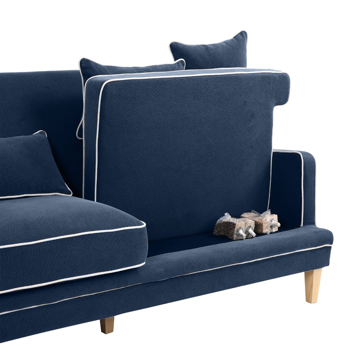 Bondi Hamptons 3 Seat Sofa Navy W/White Piping, W 215cm D 95cm H 94cm (RRP $2499) - Image 4