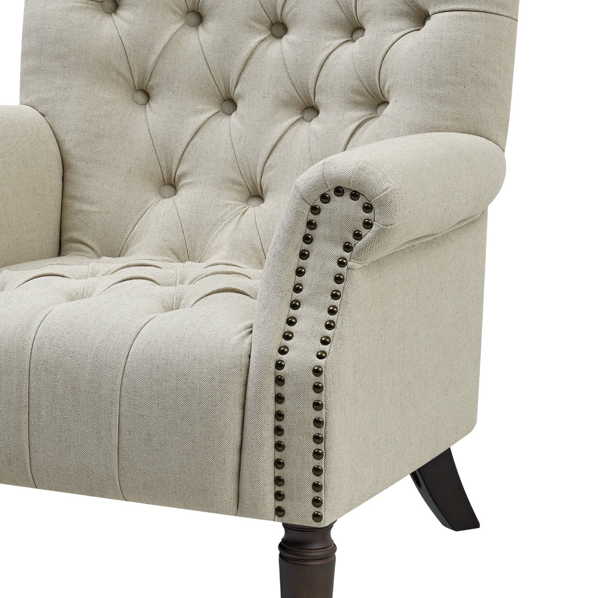 Maurice Natural Linen Blend Hamptons Buttoned Armchair W/Studs Dark Legs, W 83cm D 86cm H 95cm (RRP $1499) - Image 6