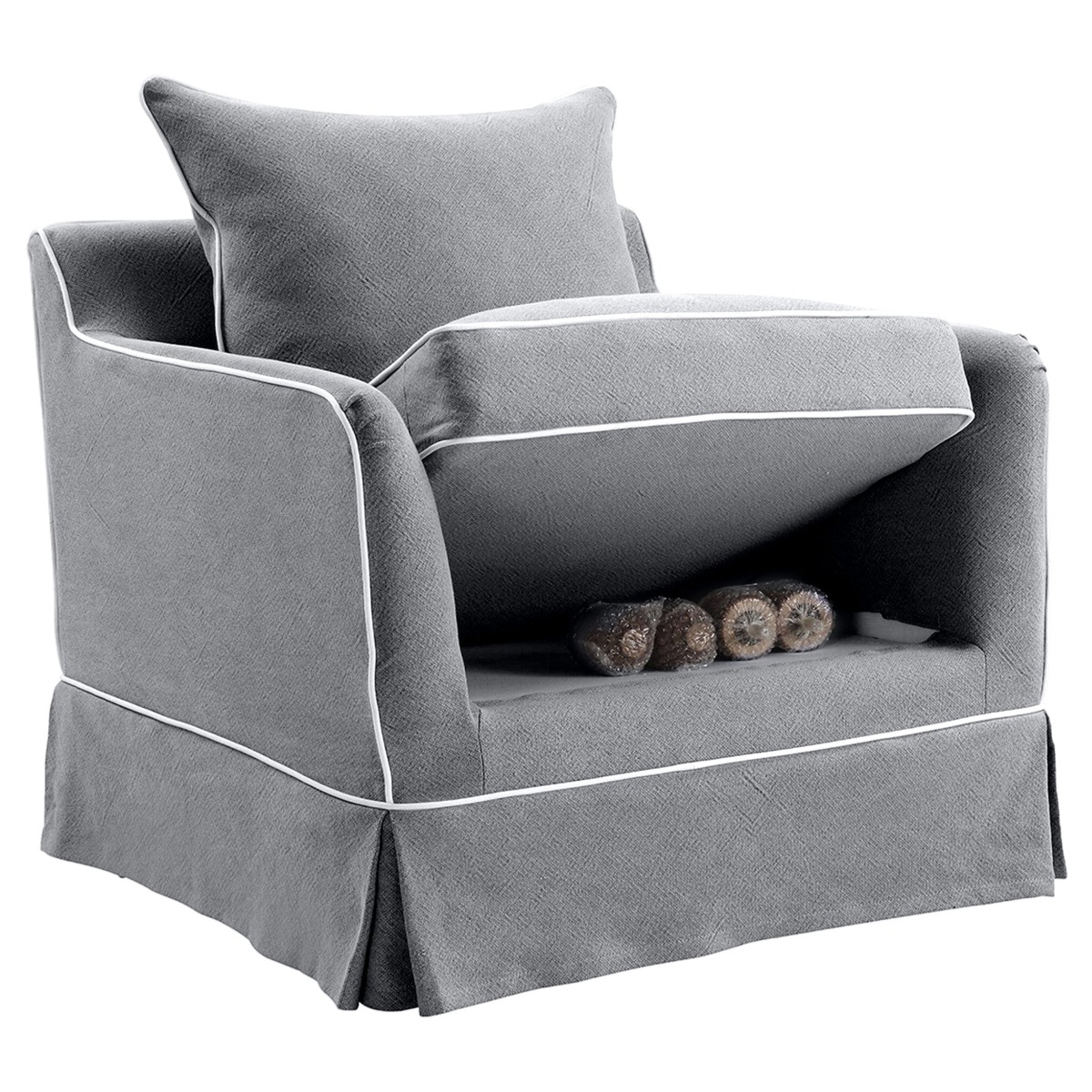 Noosa Hamptons Armchair Grey with White Piping, W 91cm D 90cm H 80cm (RRP $1699) - Image 2