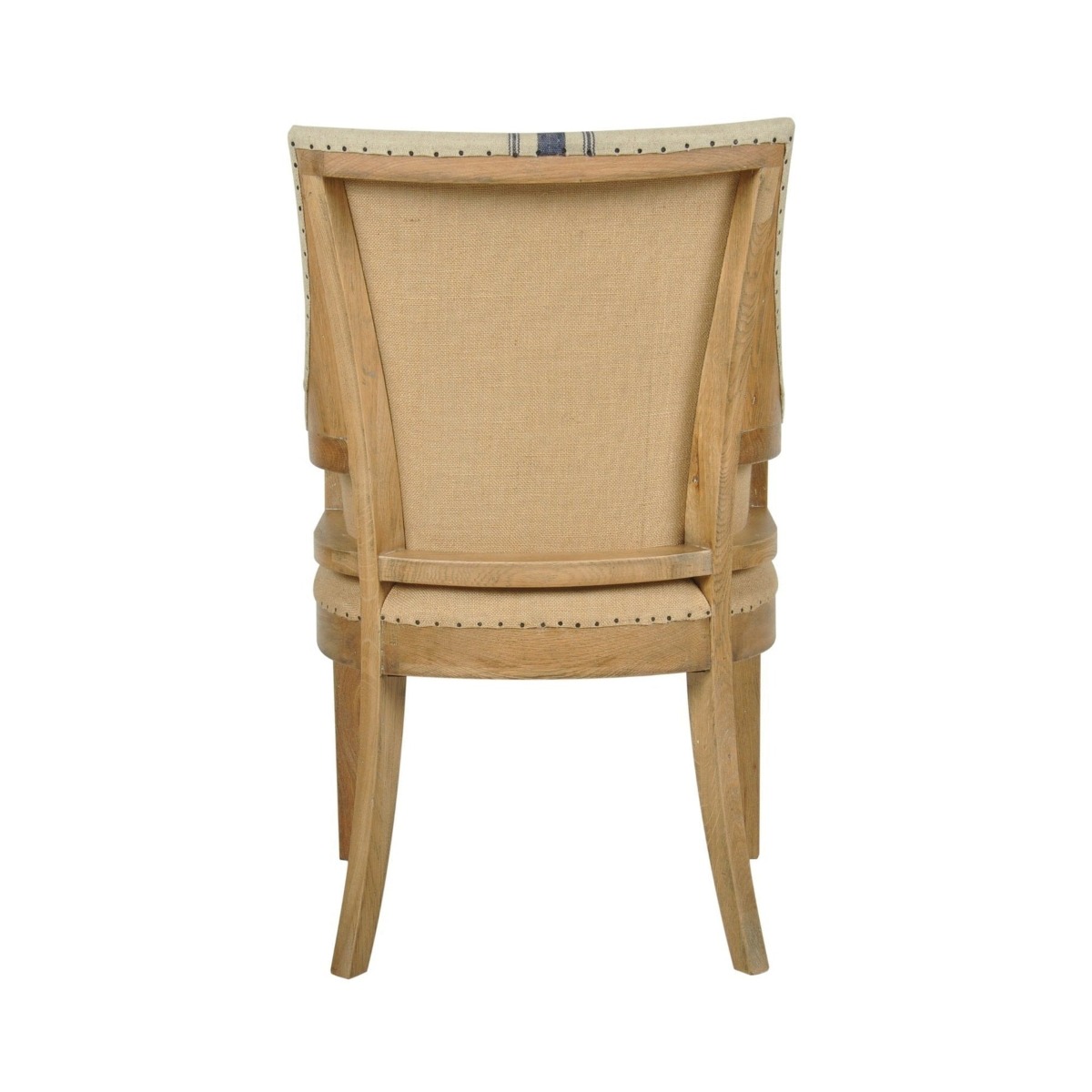 Oakwood Hamptons Linen Dining Chair Natural/Blue Stripe W/ Studs, W 64cm D 57cm H 93.5cm (RRP $799) - Image 4