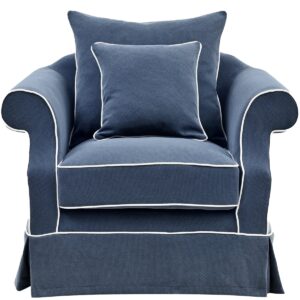 Avalon Hamptons Armchair Navy, W 109cm D 96cm H 81cm (RRP $1849)